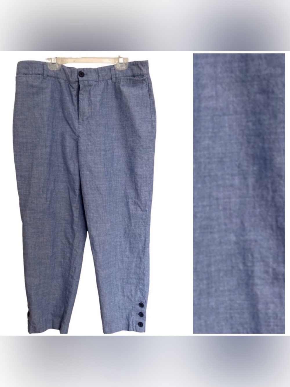 Talbots Perfect Crop Pant Size 12 (09/19/) Medium Wash Chambray Slit Pockets EUC